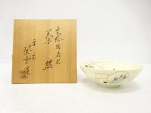 京焼　橋本紫雲造　色絵　団扇文　茶碗